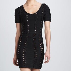 Hervé Leger braided black bandage cut out Woven 
Mini Dress rare sz s